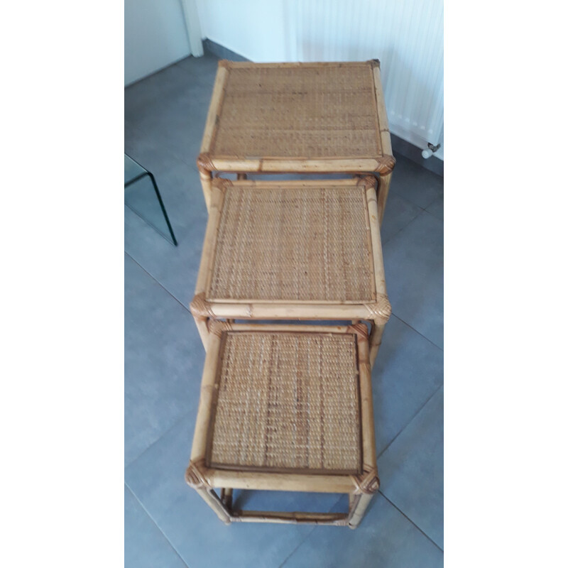 Vintage rattan side tables in rattan 1960s