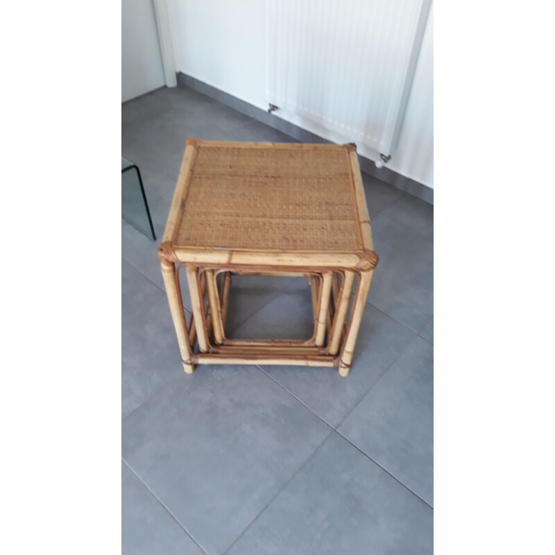 Vintage rattan side tables in rattan 1960s