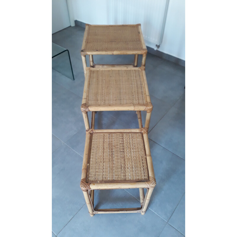 Vintage rattan side tables in rattan 1960s