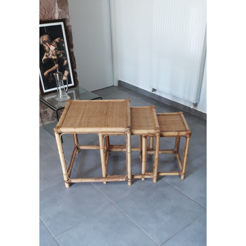 Vintage rattan side tables in rattan 1960s