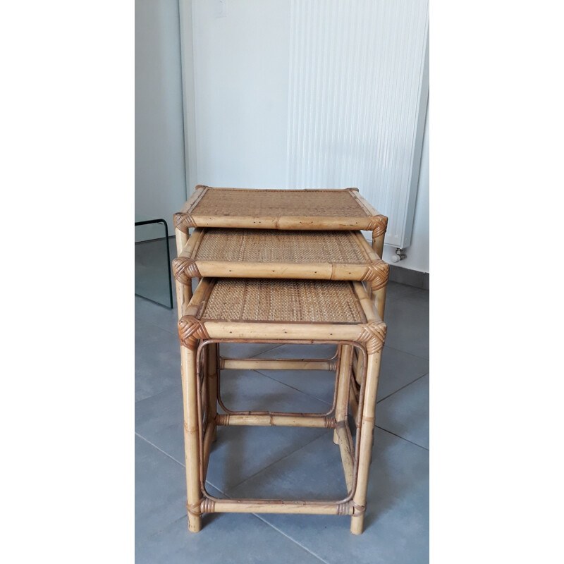 Vintage rattan side tables in rattan 1960s