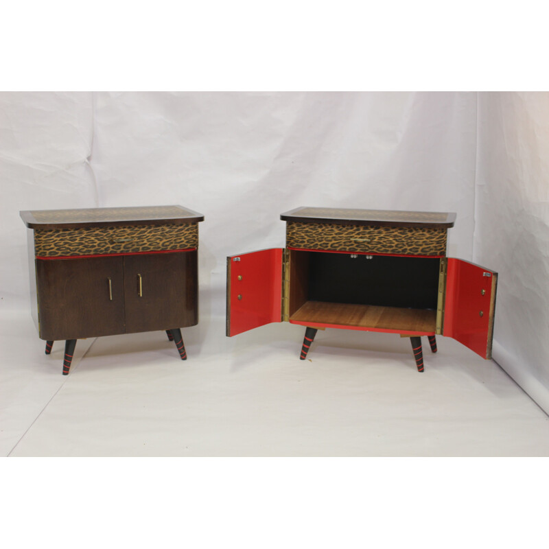 Pair of vintage night stands with printed cover, 1950-1960