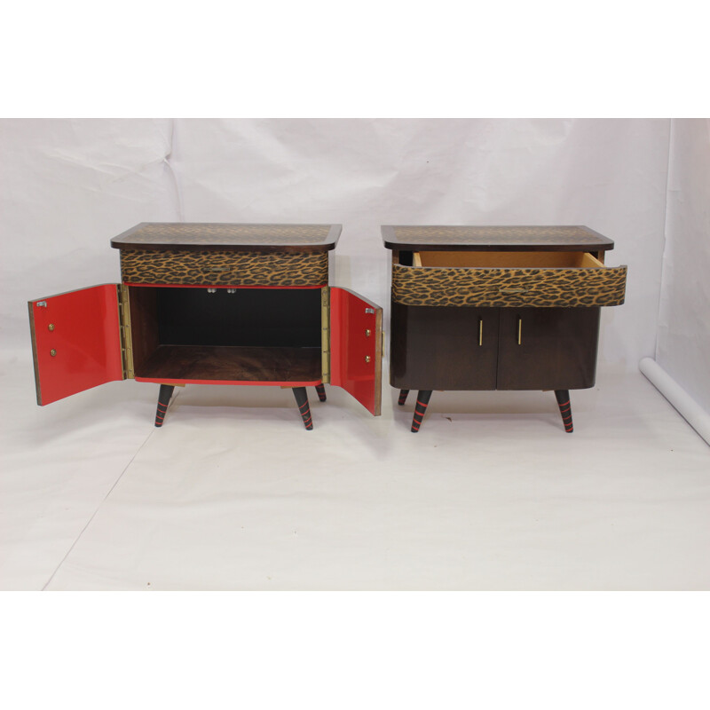 Pair of vintage night stands with printed cover, 1950-1960