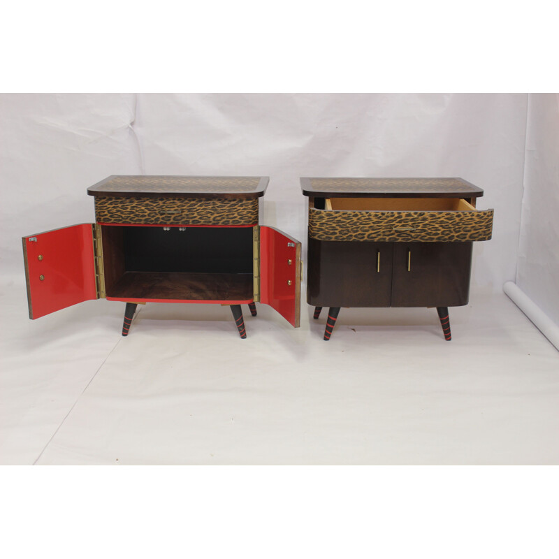 Vintage-Nachttischpaar mit bedrucktem Bezug, 1950-1960