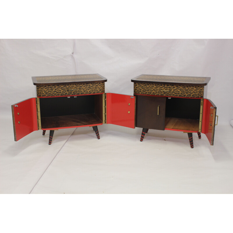 Pair of vintage night stands with printed cover, 1950-1960