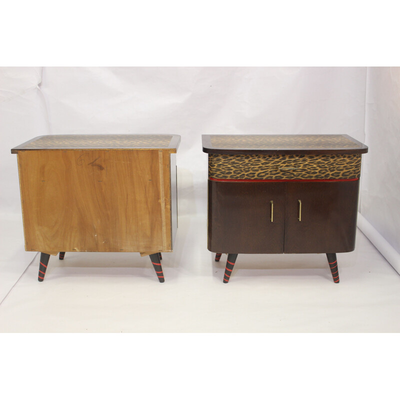 Pair of vintage night stands with printed cover, 1950-1960