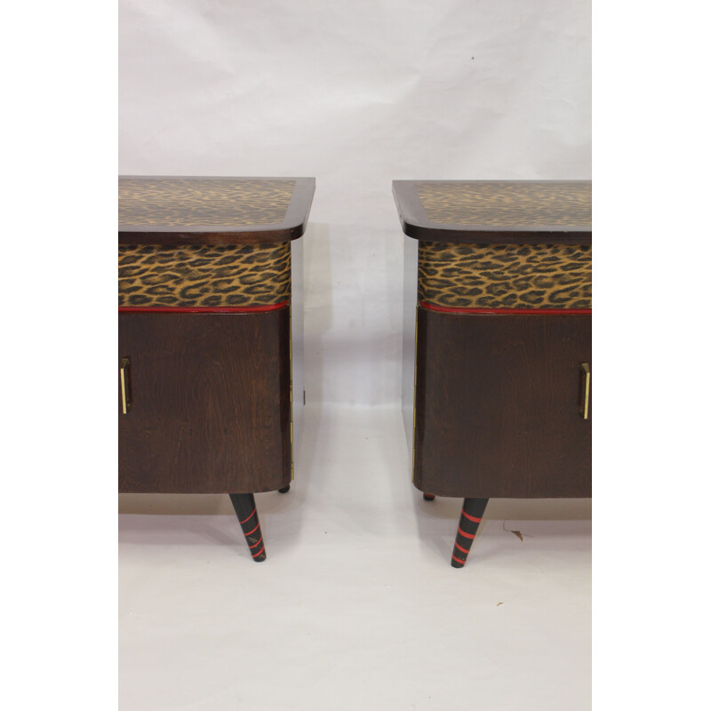 Pair of vintage night stands with printed cover, 1950-1960