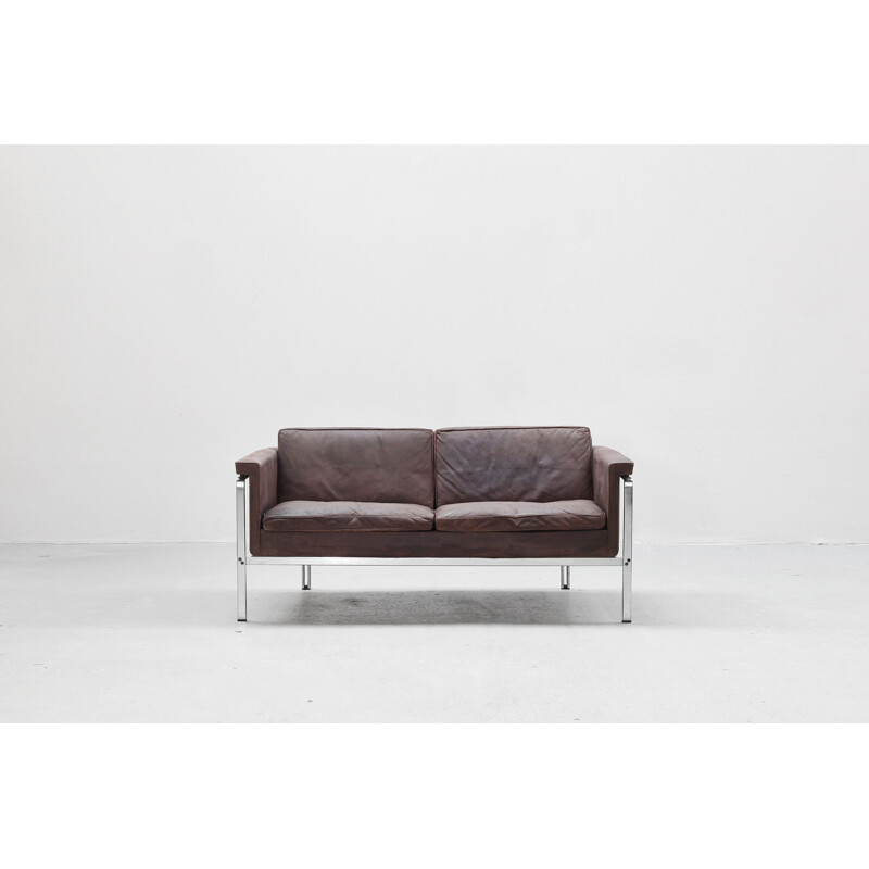 Vintage brown leather sofa by Horst Bràning for Alfred Kill International, Germany 1968