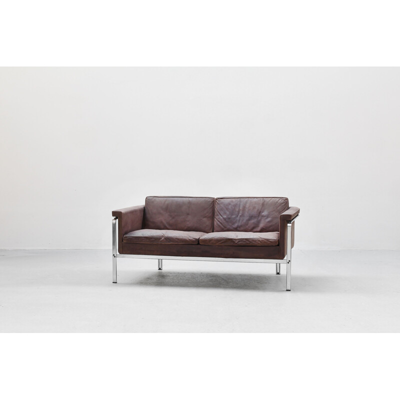 Vintage brown leather sofa by Horst Bràning for Alfred Kill International, Germany 1968