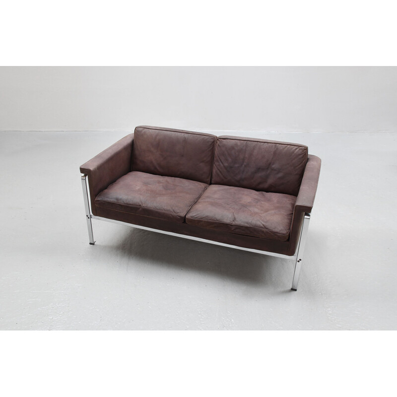 Vintage brown leather sofa by Horst Bràning for Alfred Kill International, Germany 1968