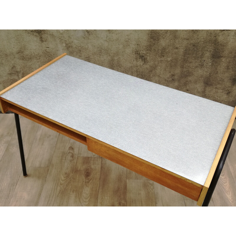 Vintage Sonacotra desk by Pierre Guariche in oak and metal 1950