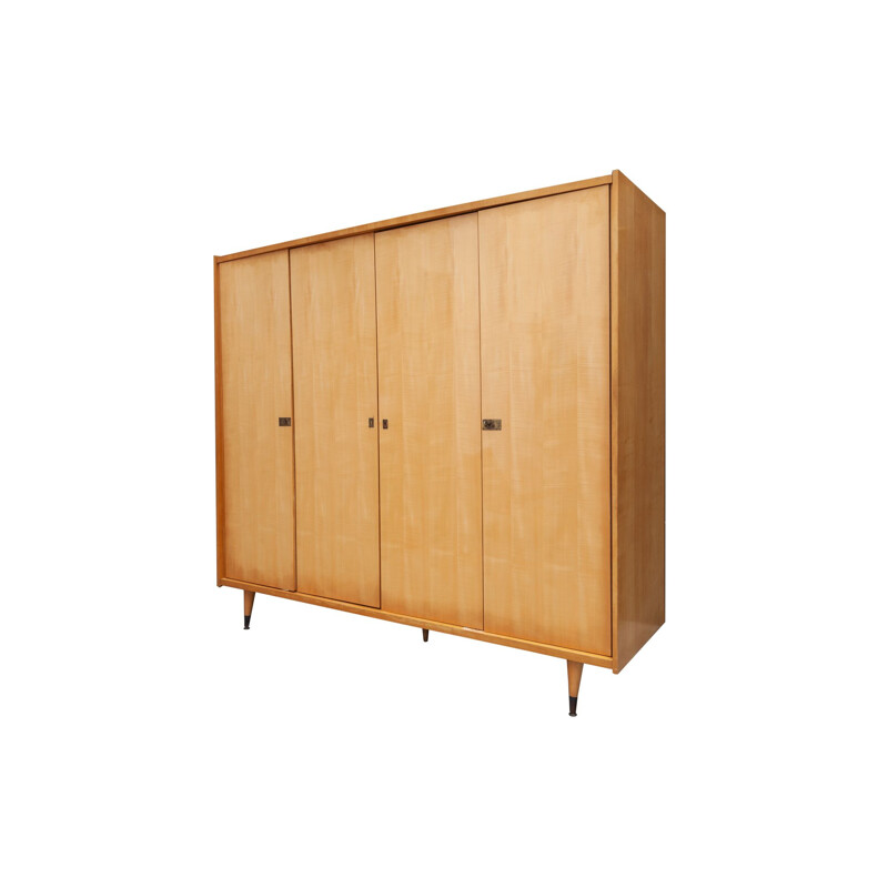 Vintage wardrobe in satinwood and with 4 doors 1950s