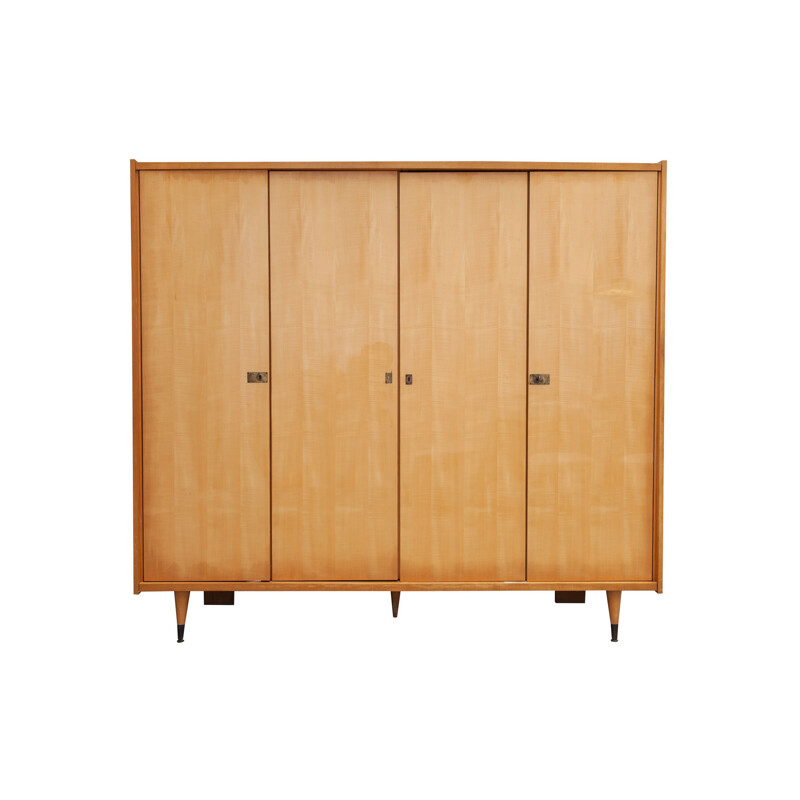 Vintage wardrobe in satinwood and with 4 doors 1950s