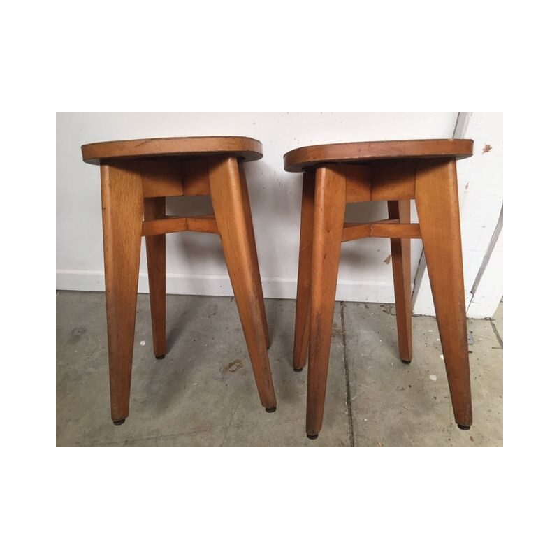 Pair of vintage french stools for Baumann in beech 1950