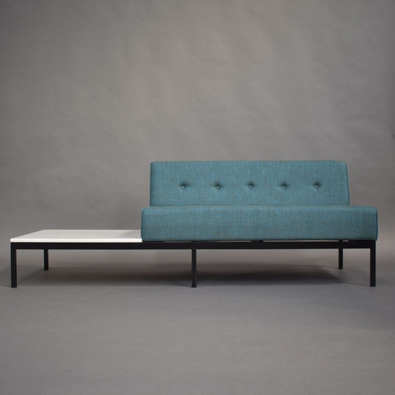 Vintage 070-series sofa for Artifort in blue fabric and with a marble coffee table