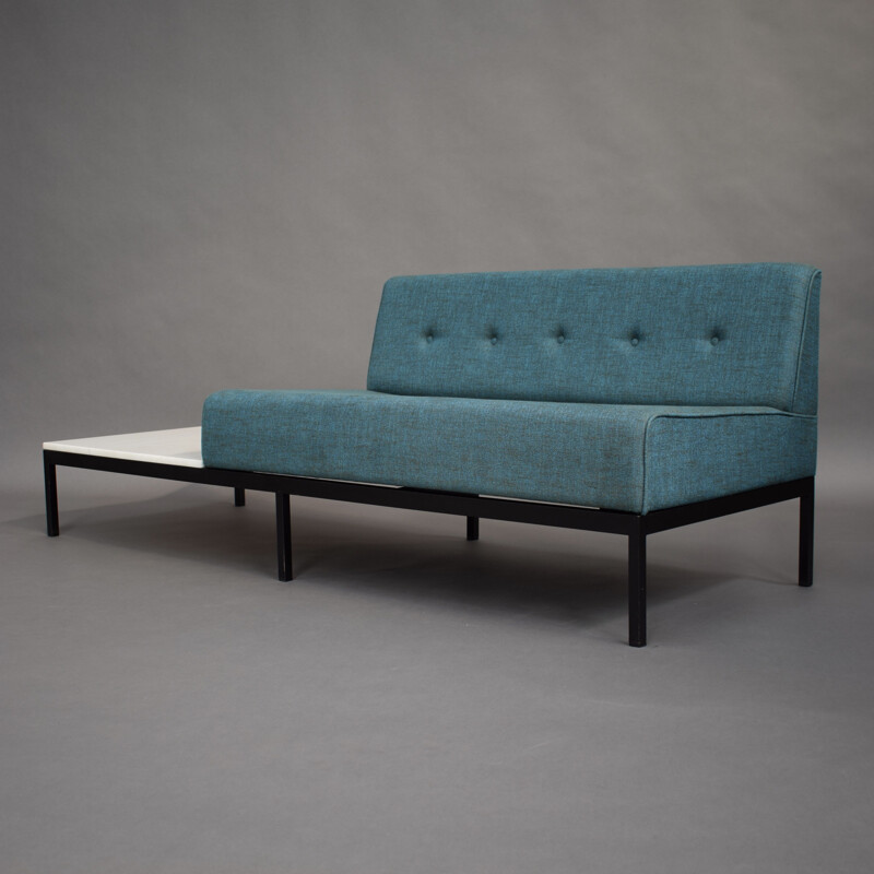 Vintage 070-series sofa for Artifort in blue fabric and with a marble coffee table