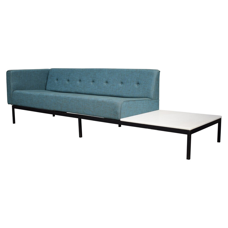 Vintage 070-series sofa for Artifort in blue fabric and with a marble coffee table