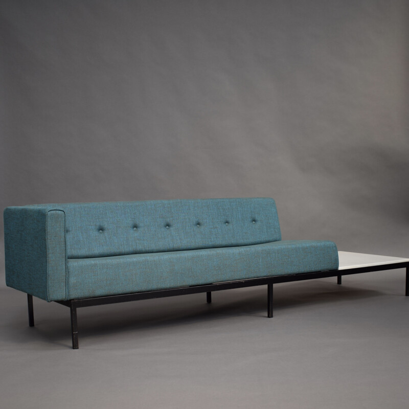 Vintage 070-series sofa for Artifort in blue fabric and with a marble coffee table