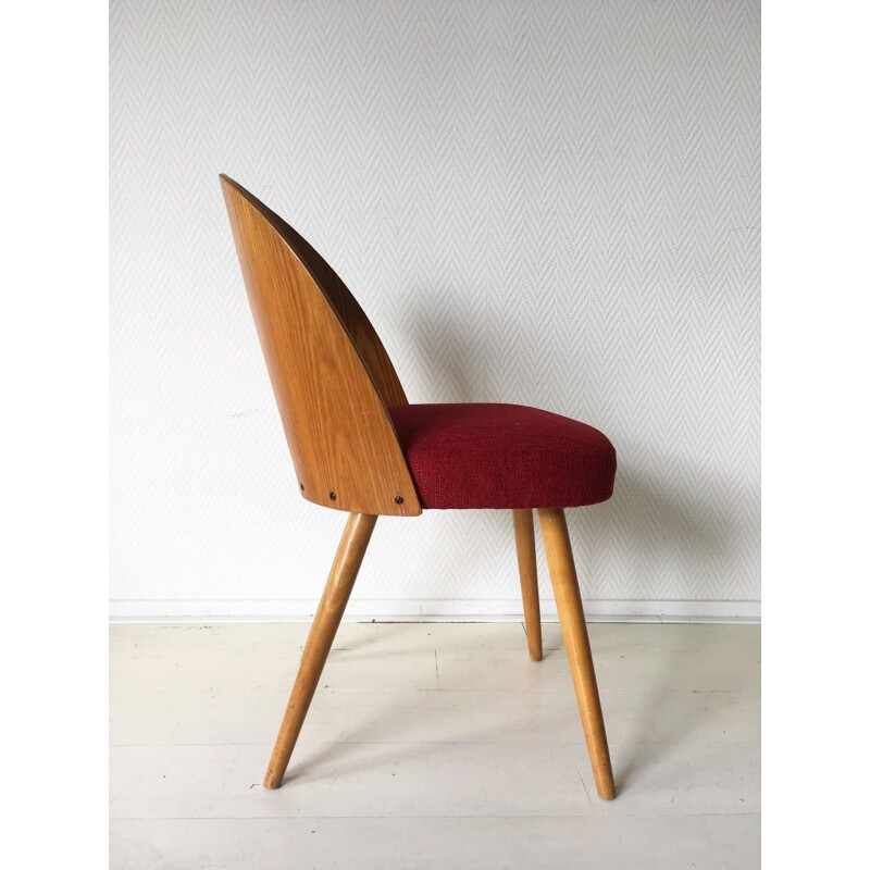 Set of 4 vintage chairs for Tatra Nabytok in red fabric and wood 1950s