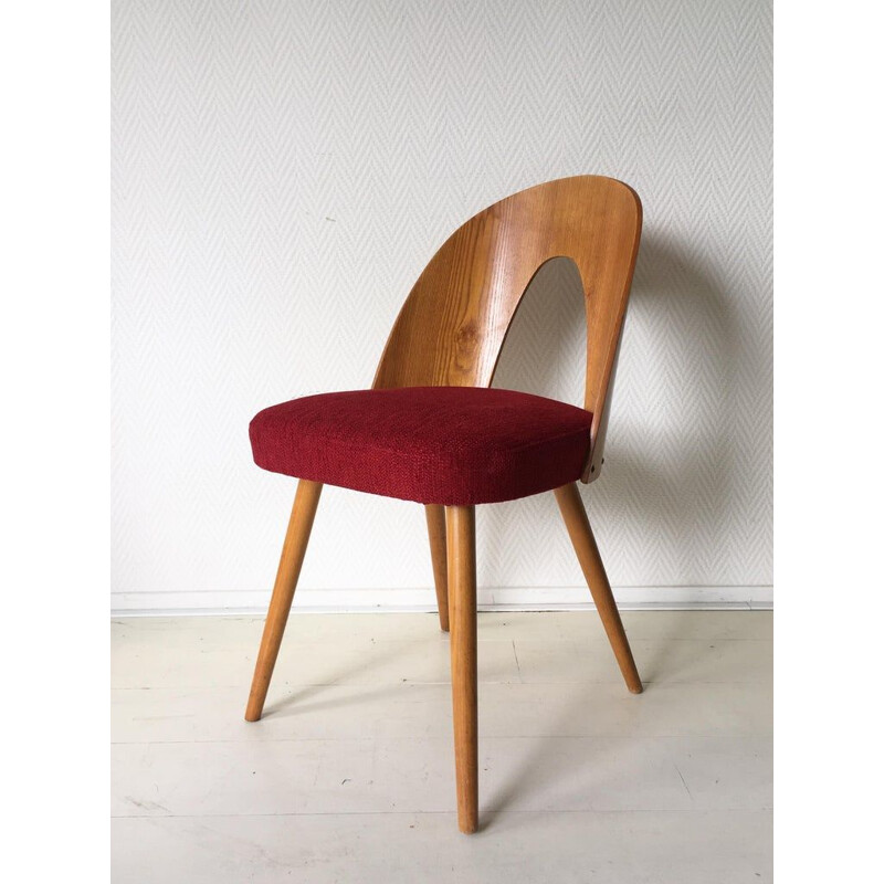 Set of 4 vintage chairs for Tatra Nabytok in red fabric and wood 1950s