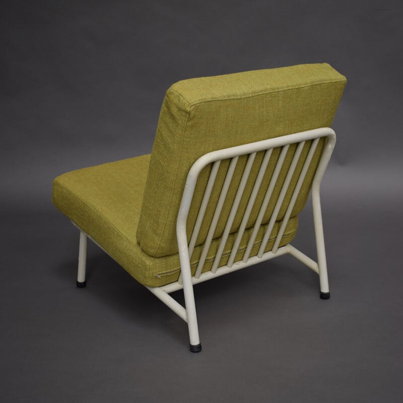 Vintage 013 armchair for Dux in yellow fabric and metal 1950s