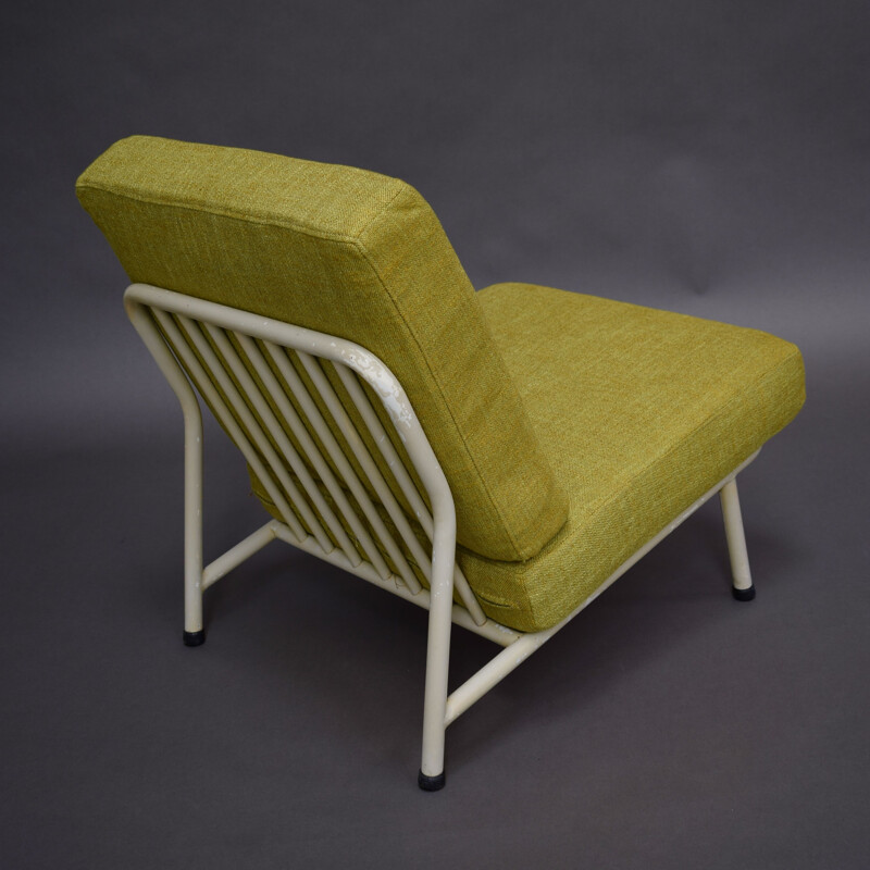 Vintage 013 armchair for Dux in yellow fabric and metal 1950s