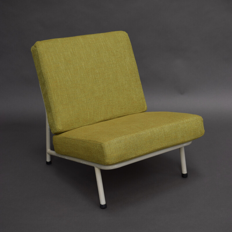 Vintage 013 armchair for Dux in yellow fabric and metal 1950s