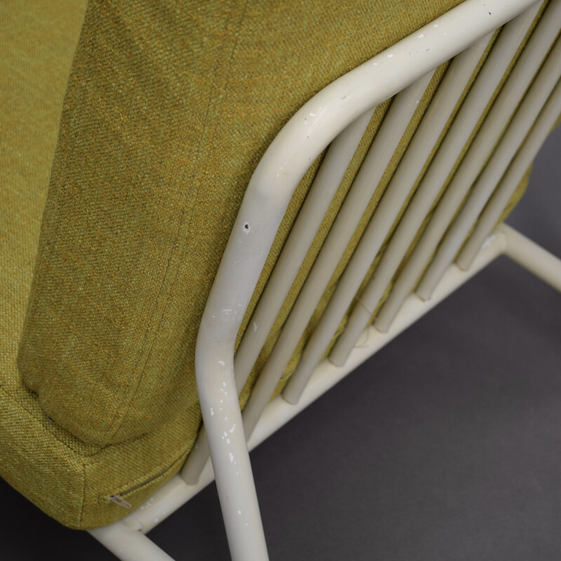 Vintage 013 armchair for Dux in yellow fabric and metal 1950s