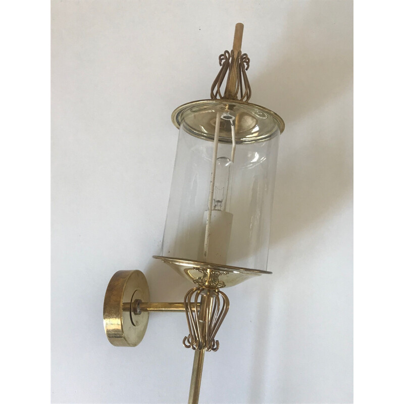 Pair of vintage sconces for Lunel in glass and brass 1960