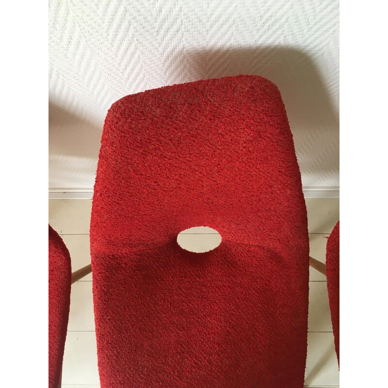 Set of 4 vintage red fabric chairs by Burian and Szek, 1950