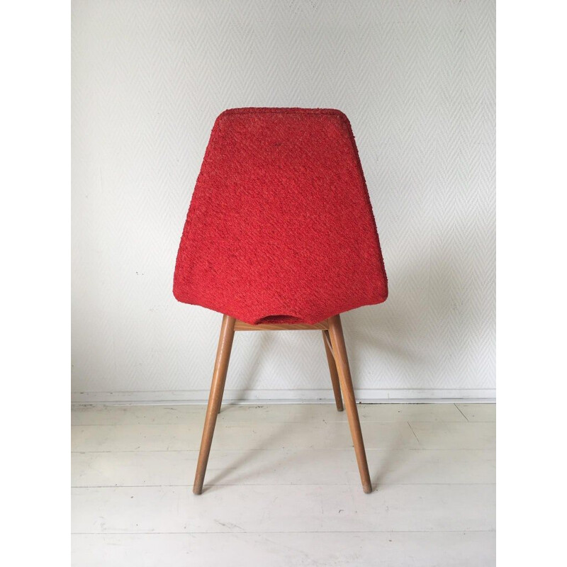 Ensemble de 4 chaises vintage en tissu rouge de Burian et Szek, 1950