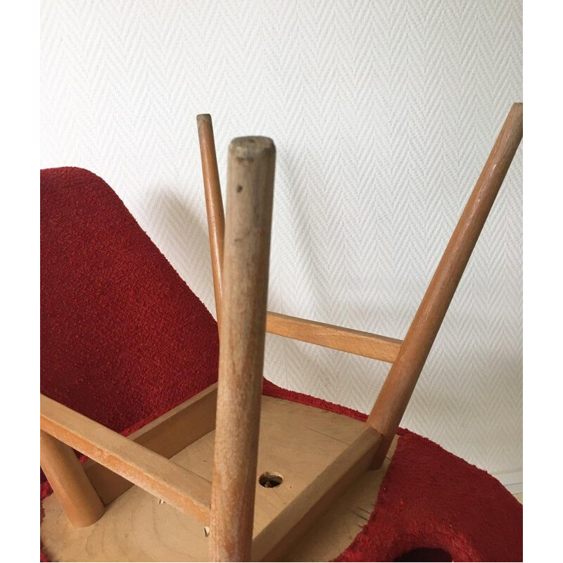 Suite de 4 chaises vintage de Burian et Szek en tissu rouge 1950