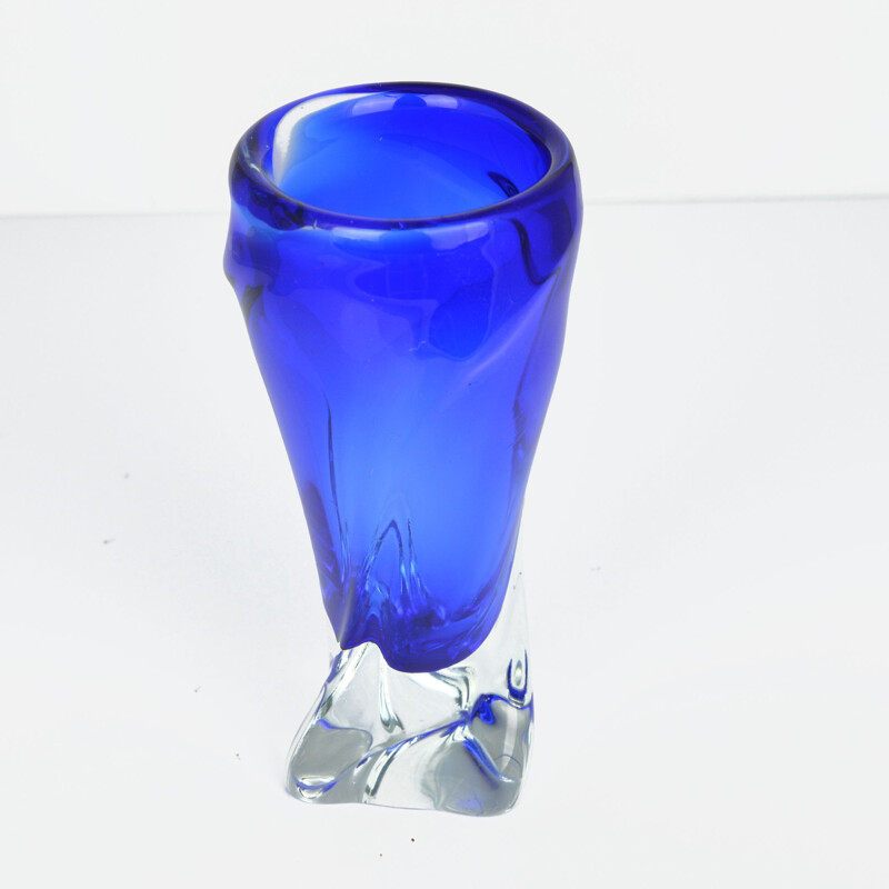 Vaso de vidro azul vintage de J. Beranek Skrdlovice, Checoslováquia 1960