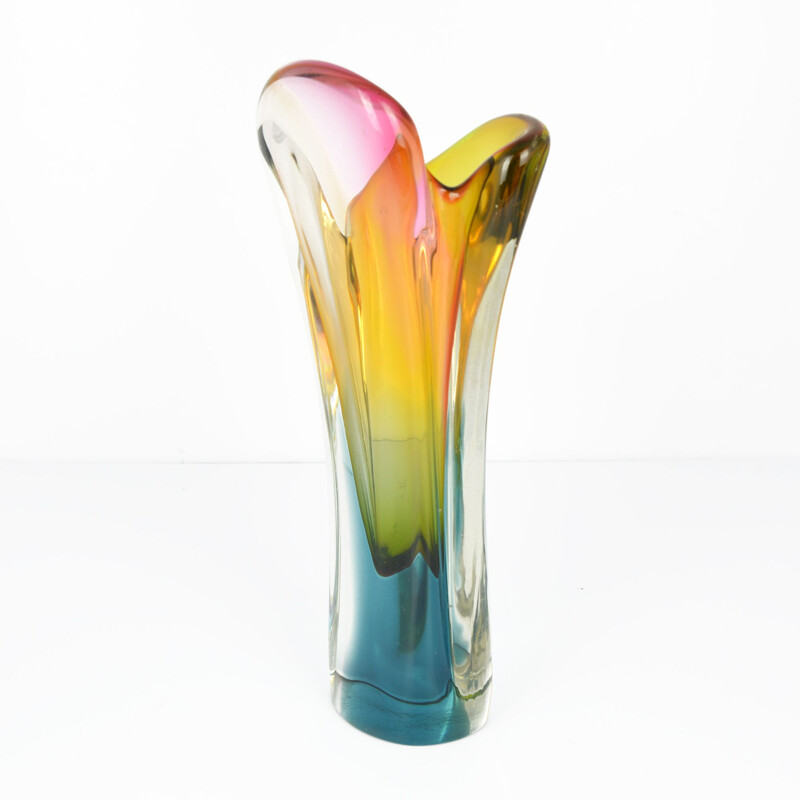 Vintage vase Rozinek in multicolor glass 1960s