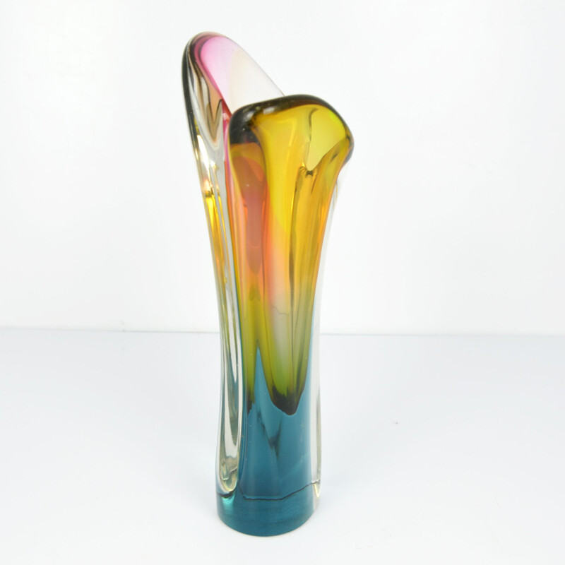 Vase vintage Rozinek en verre multicolore 1960