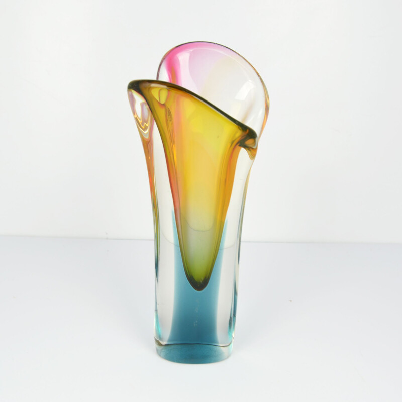 Vintage vase Rozinek in multicolor glass 1960s