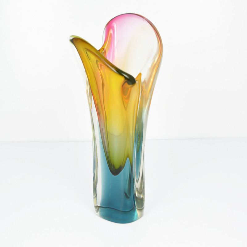 Vintage vase Rozinek in multicolor glass 1960s