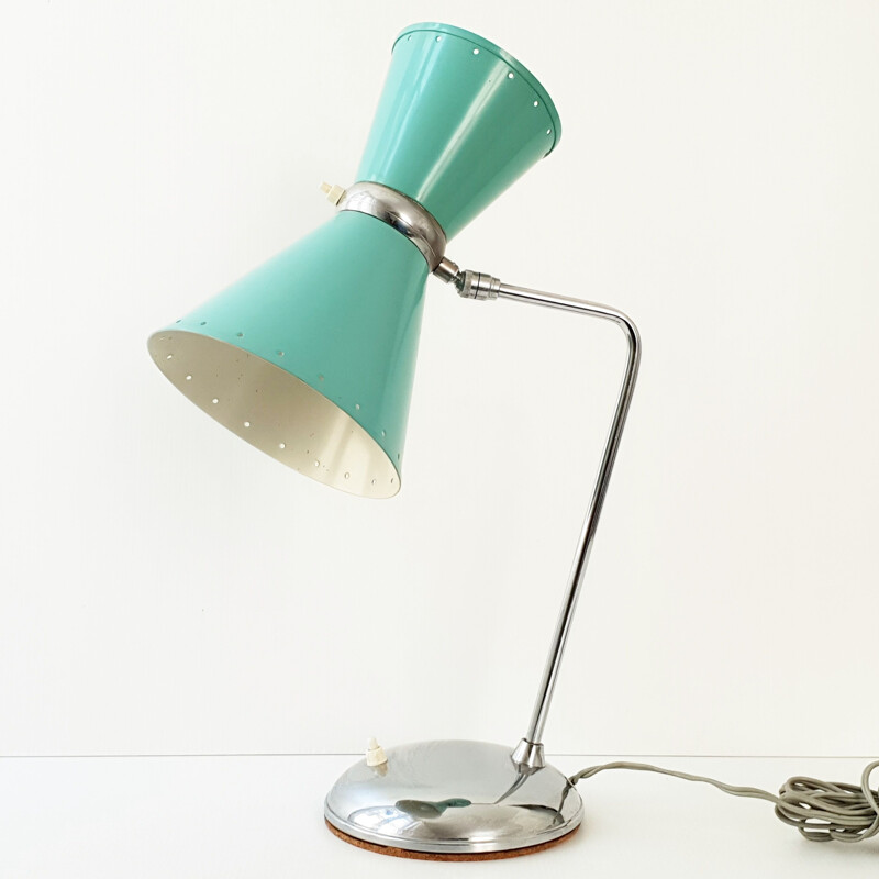 Vintage diabolo table lamp in green steel 1950