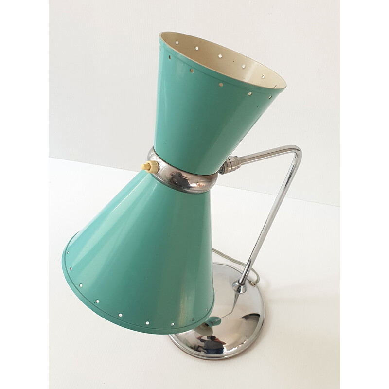 Vintage diabolo table lamp in green steel 1950