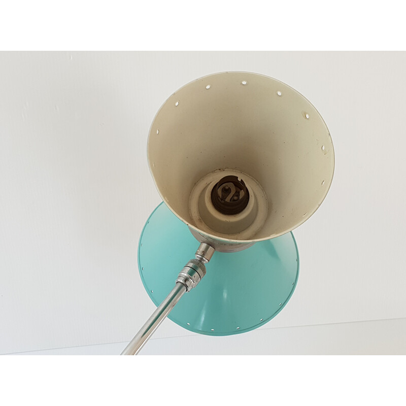 Vintage diabolo table lamp in green steel 1950