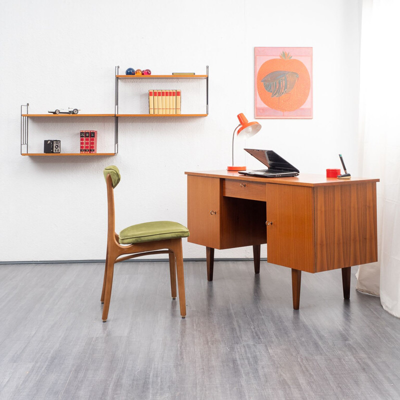 Vintage cubical 1960s desk, walnut