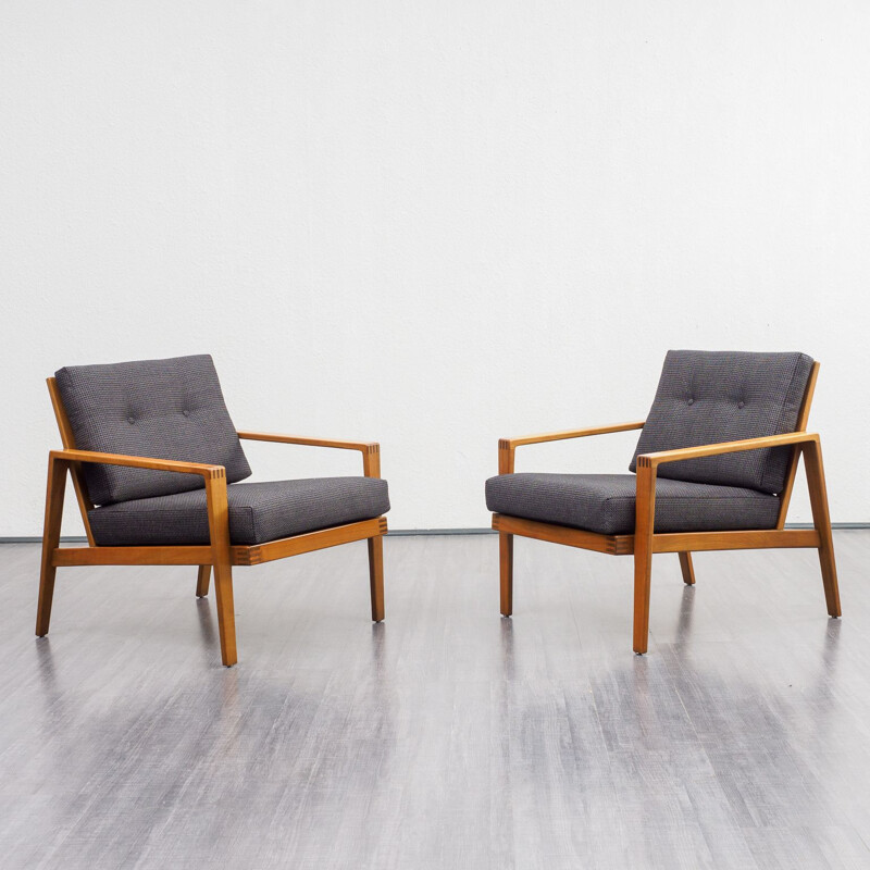 Vintage solid wood armchair, Knoll Antimott, reupholstered