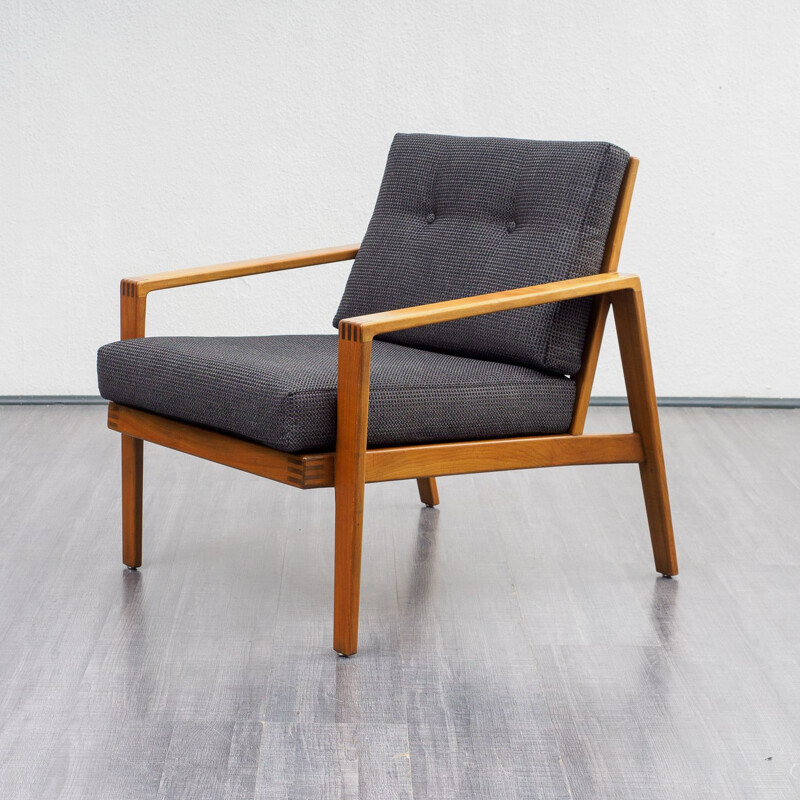 Vintage solid wood armchair, Knoll Antimott, reupholstered