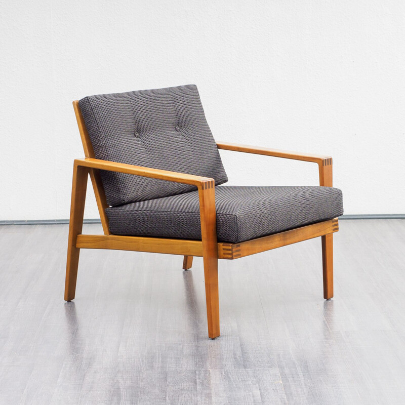 Vintage solid wood armchair, Knoll Antimott, reupholstered