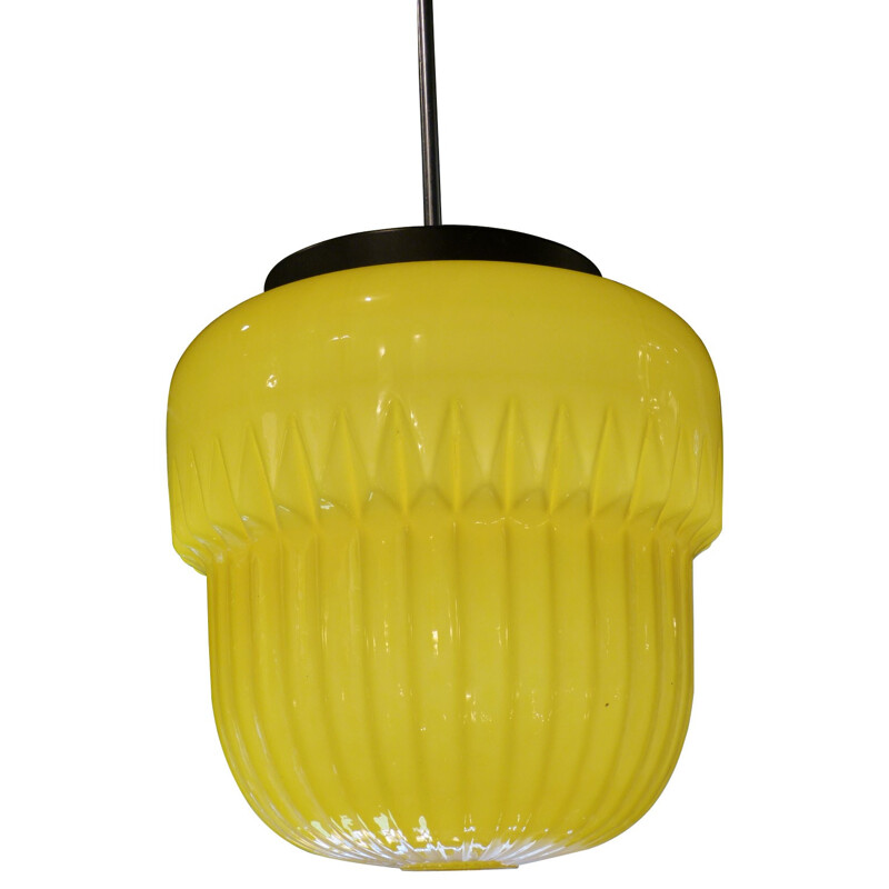 Textured, patterned yellow hanging lamp - 1950s