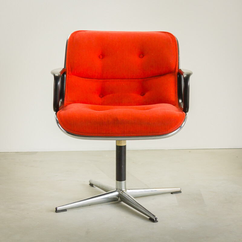 Knoll International red velvet and metal swivel chair, C. POLLOCK - 1960s
