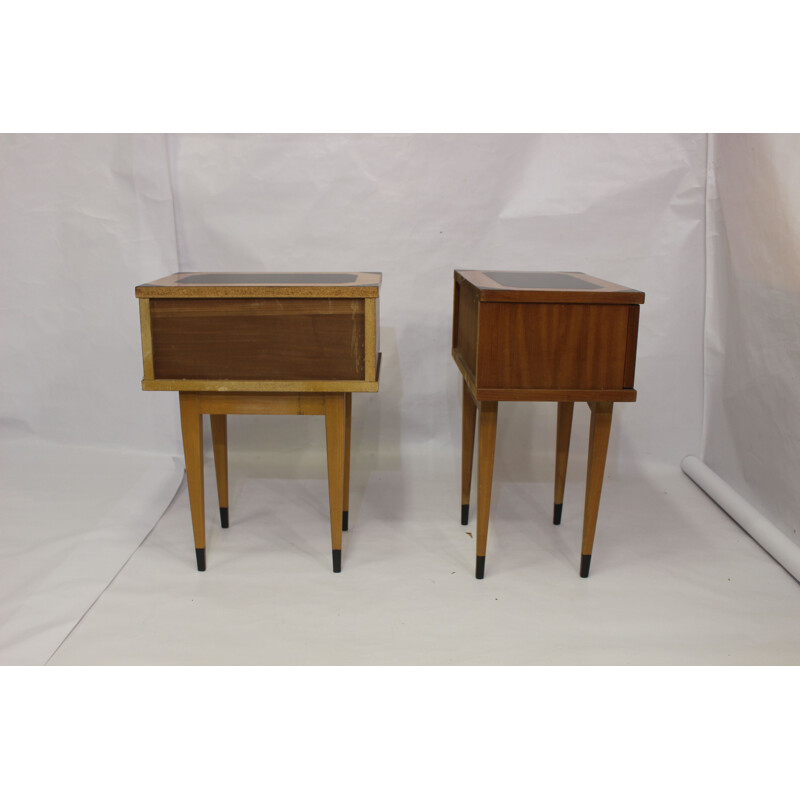 Pair of vintage bedside tables varnished 1950s