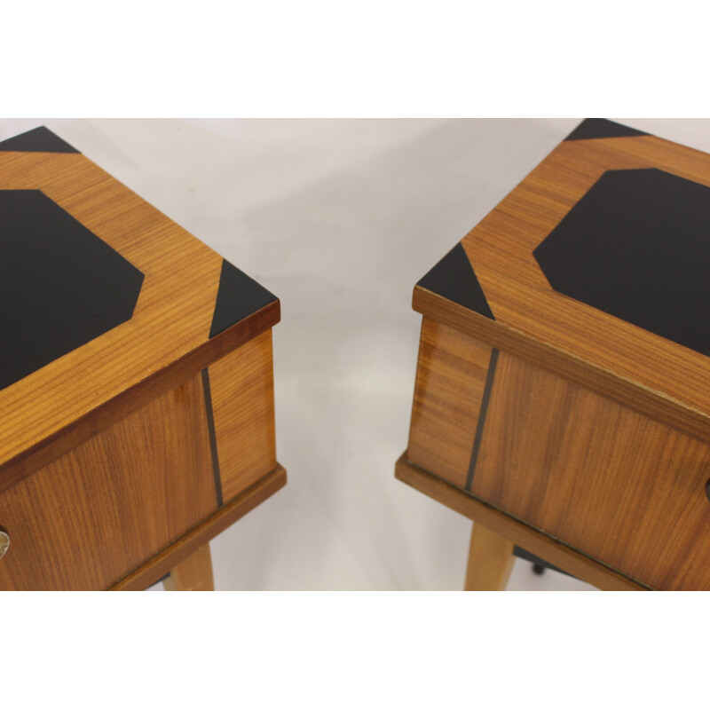 Pair of vintage bedside tables varnished 1950s