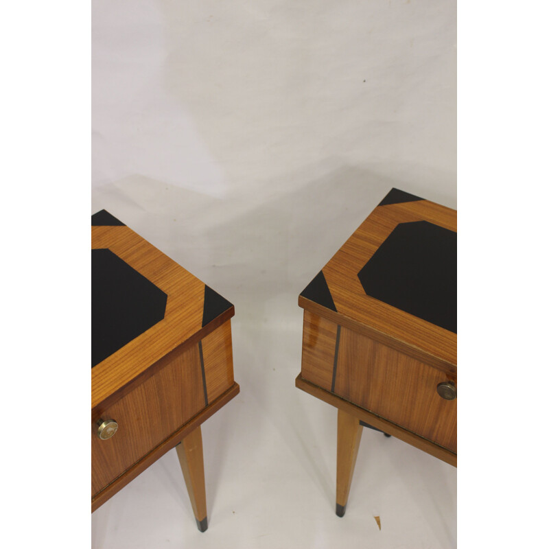 Pair of vintage bedside tables varnished 1950s