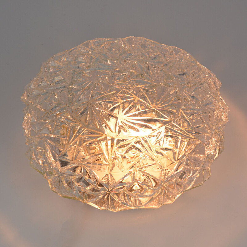 Vintage ceiling or wall lamp in glass by Glashütte Limburg Germany 1960s